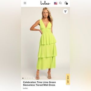 NWT Lulu’s Celebration Time Lime Green Sleeveless Tiered Midi Dress SIZE L
